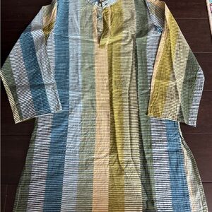 Striped Blue and Green Kids Kurta